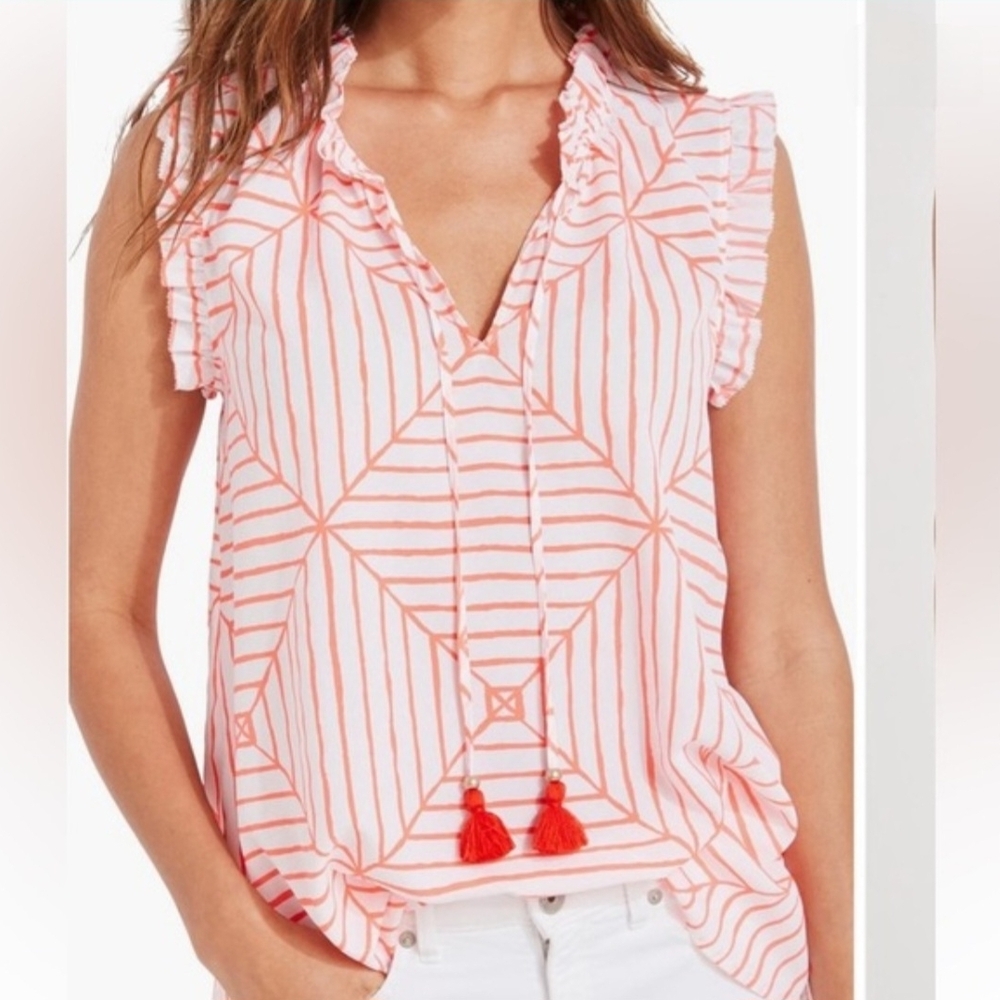 Vineyard Vines Orange and White Blouse Size M